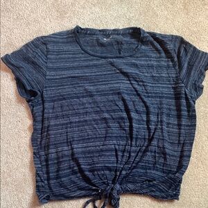 Madewell Fitted Blue Tie Front Crop T-Shirt
